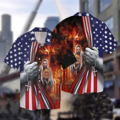 4th Of July Independence American Flag Jesus Hawaiian Shirt