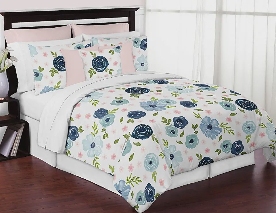 Navy Blue and Pink Watercolor Floral Bedding Sets Navy Blue and Pink Watercolor Floral Bedding Sets