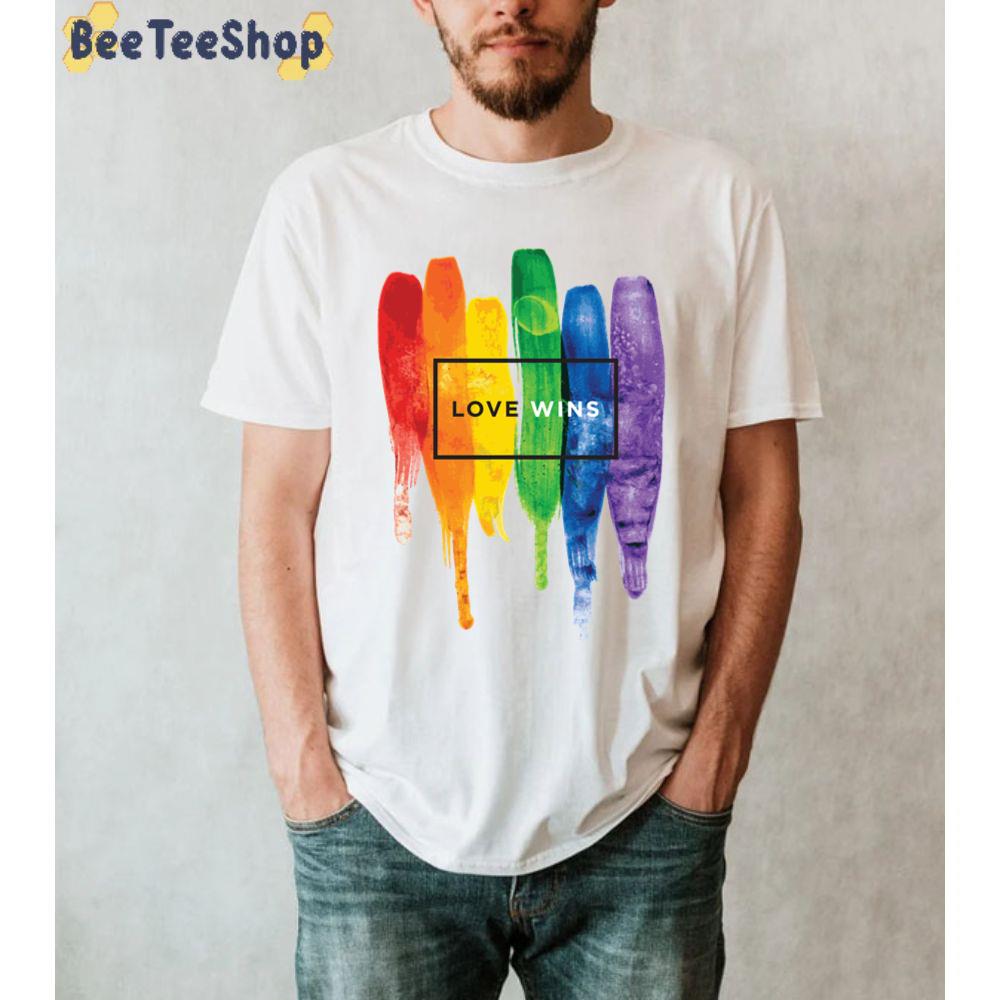 Watercolor Lgbt Love Wins Rainbow Paint Typographic Essential Unisex T-Shirt Watercolor Lgbt Love Wins Rainbow Paint Typographic Essential Unisex T-Shirt