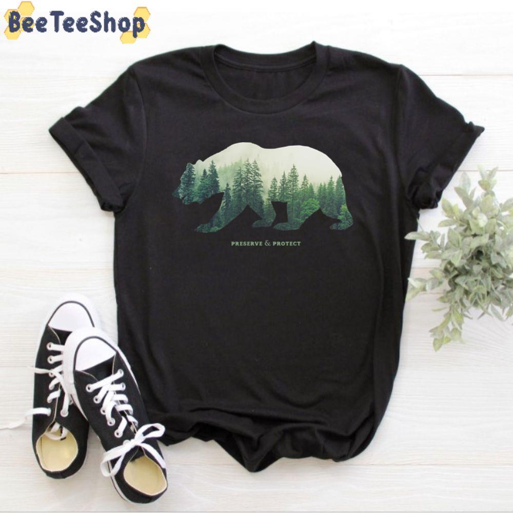 Preserve And Protect Nature Double Exposure Bear Silhouette Trees Forest Save The Environment Clim Unisex T-Shirt Preserve And Protect Nature Double Exposure Bear Silhouette Trees Forest Save The Environment Clim Unisex T-Shirt