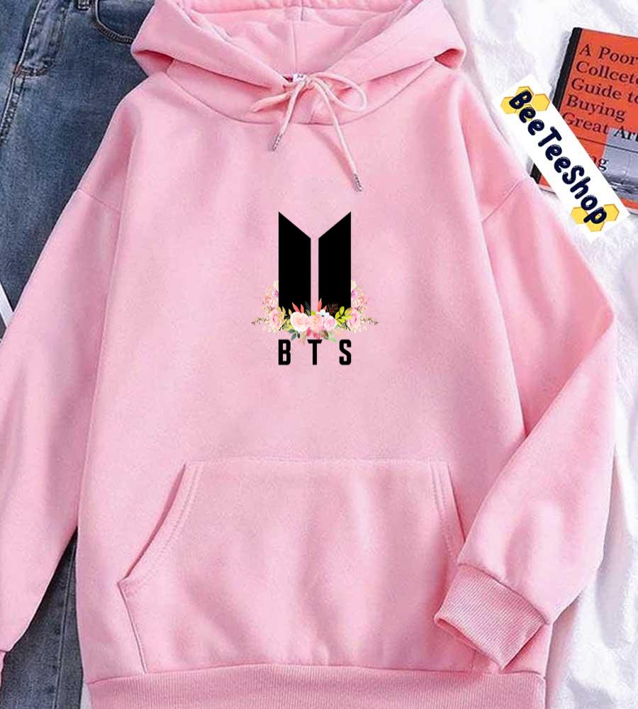 Black Logo With Flowers BTS Kpop Unisex Hoodie Black Logo With Flowers BTS Kpop Unisex Hoodie
