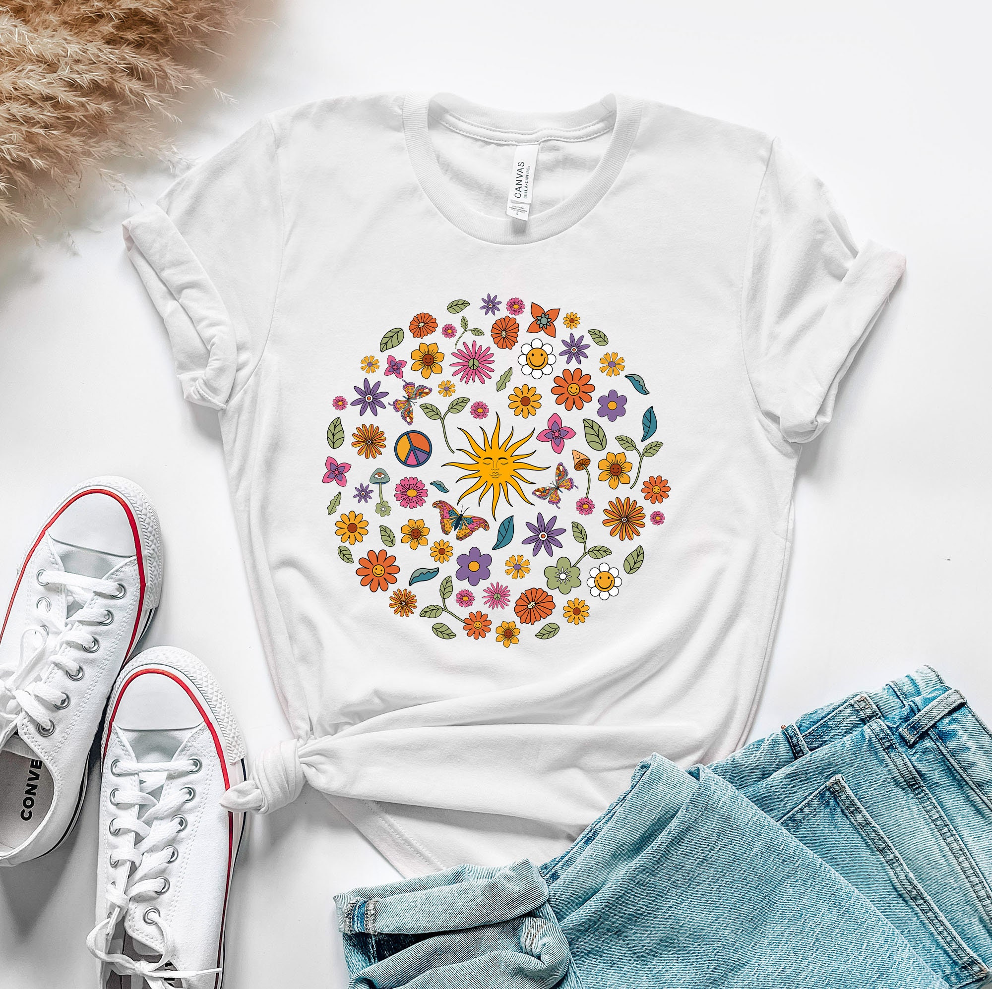 Butterfly Mushroom Peace Sign Sunflower Sun Indie Psychedelic Hippie Cute Unisex T-Shirt Butterfly Mushroom Peace Sign Sunflower Sun Indie Psychedelic Hippie Cute Unisex T-Shirt