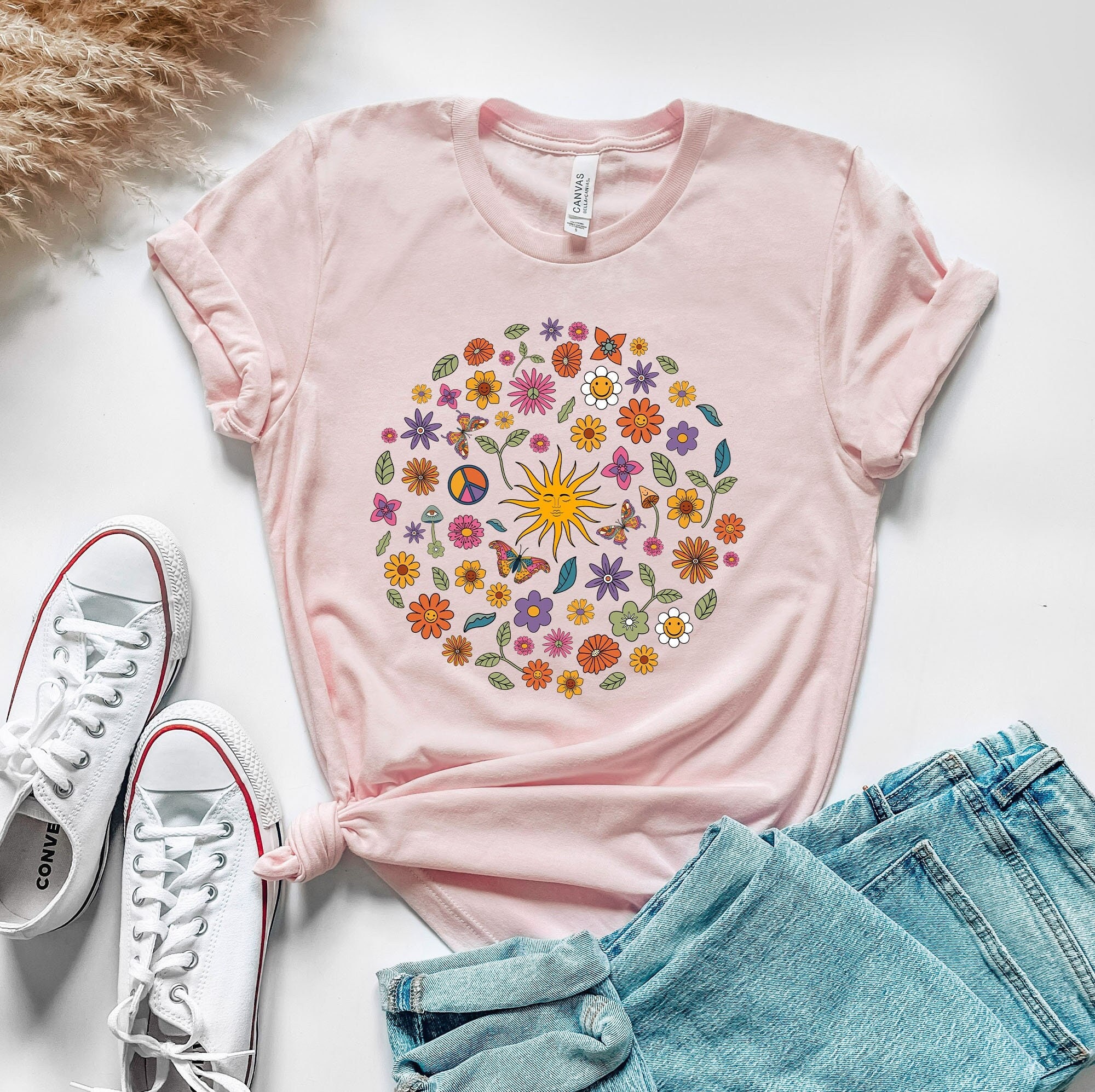 Butterfly Mushroom Peace Sign Sunflower Sun Indie Psychedelic Hippie Cute Unisex T-Shirt Butterfly Mushroom Peace Sign Sunflower Sun Indie Psychedelic Hippie Cute Unisex T-Shirt