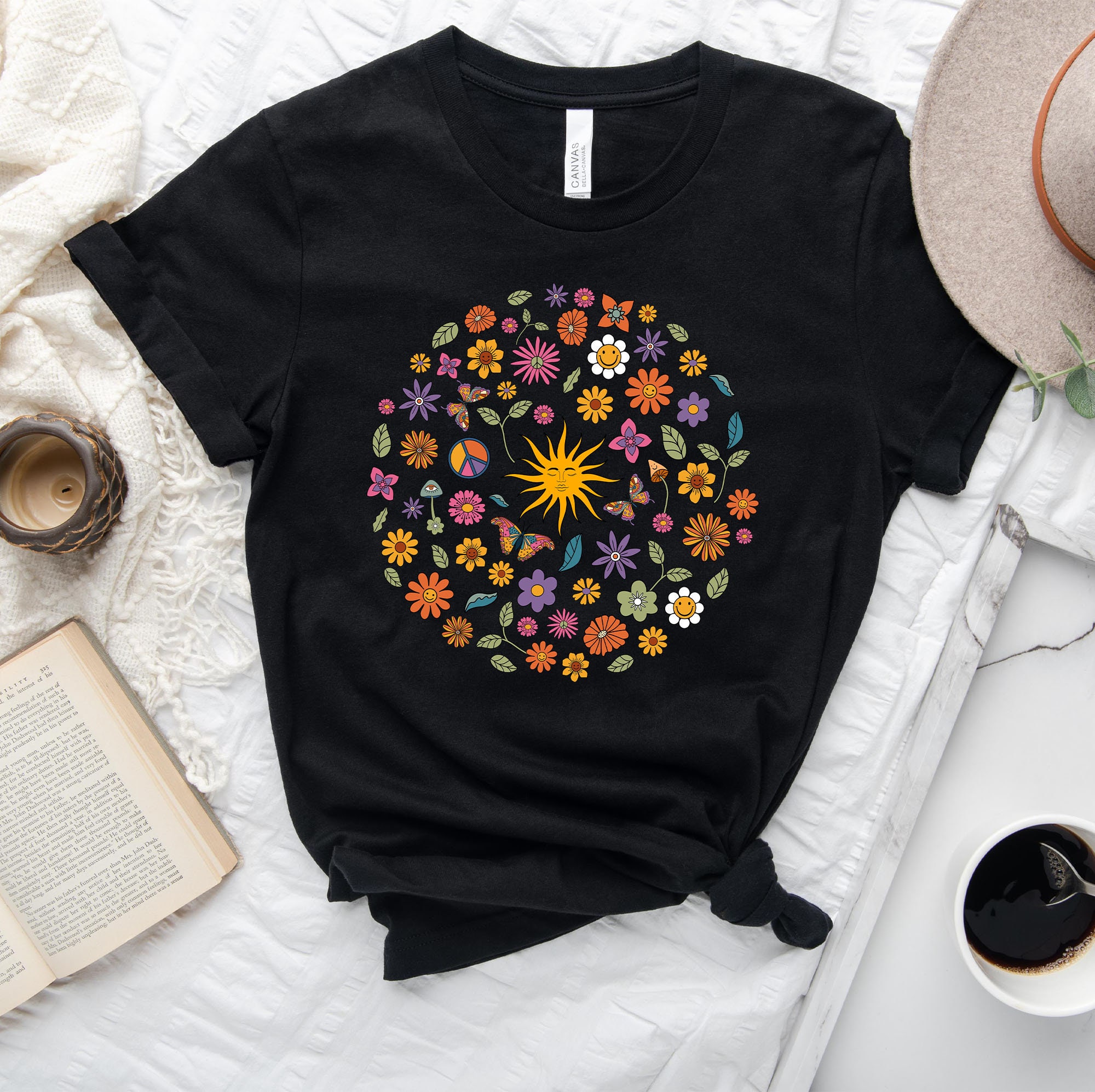 Butterfly Mushroom Peace Sign Sunflower Sun Indie Psychedelic Hippie Cute Unisex T-Shirt Butterfly Mushroom Peace Sign Sunflower Sun Indie Psychedelic Hippie Cute Unisex T-Shirt