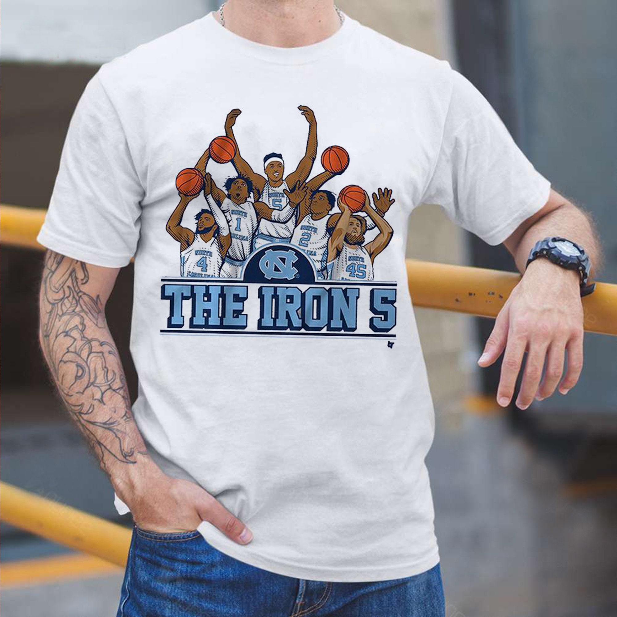 Cartoon Style The Iron 5 North Carolina Tar Heels Basketball Unisex T-Shirt Cartoon Style The Iron 5 North Carolina Tar Heels Basketball Unisex T-Shirt
