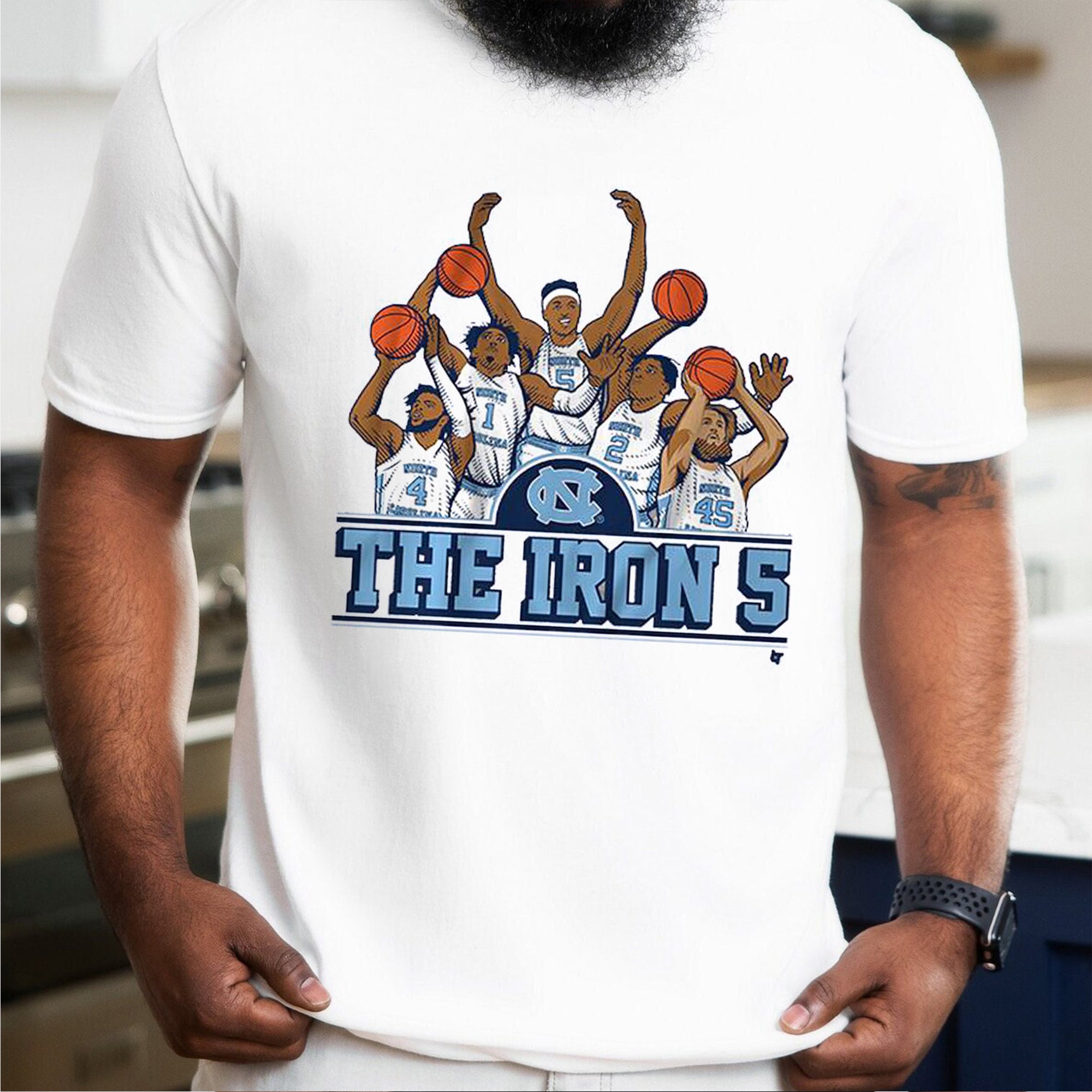 Cartoon Style The Iron 5 North Carolina Tar Heels Basketball Unisex T-Shirt Cartoon Style The Iron 5 North Carolina Tar Heels Basketball Unisex T-Shirt