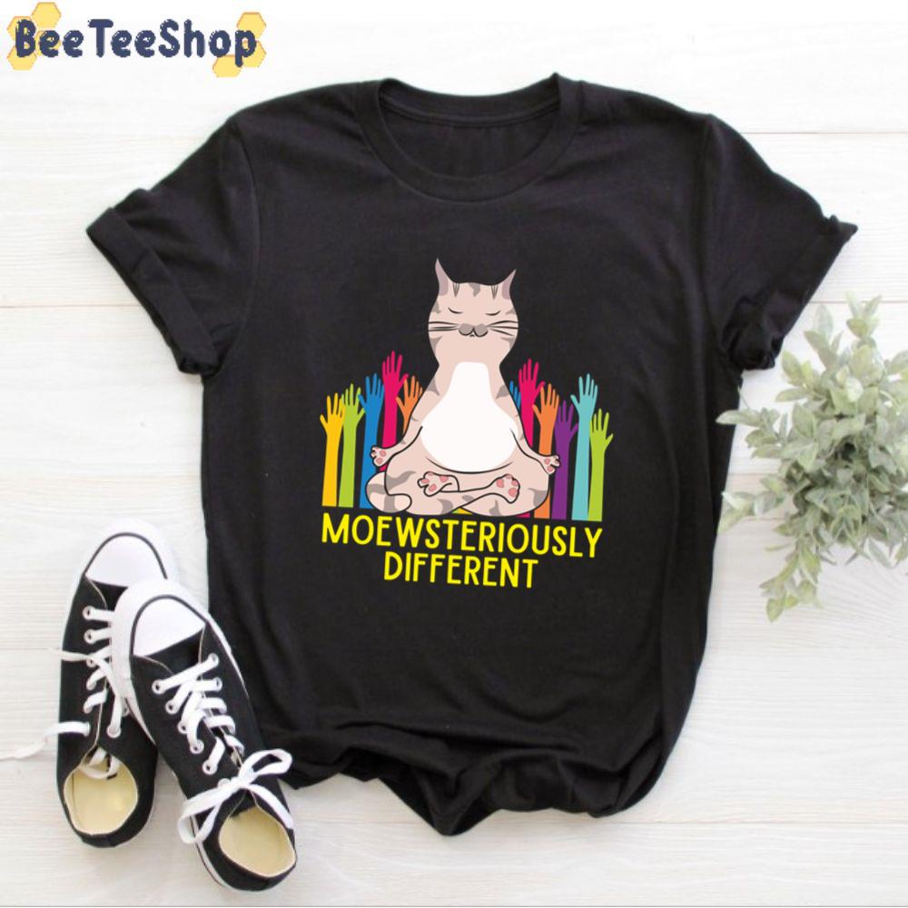 Cat Meditation Moewsteriously Different Autism Awareness Unisex T-Shirt Cat Meditation Moewsteriously Different Autism Awareness Unisex T-Shirt