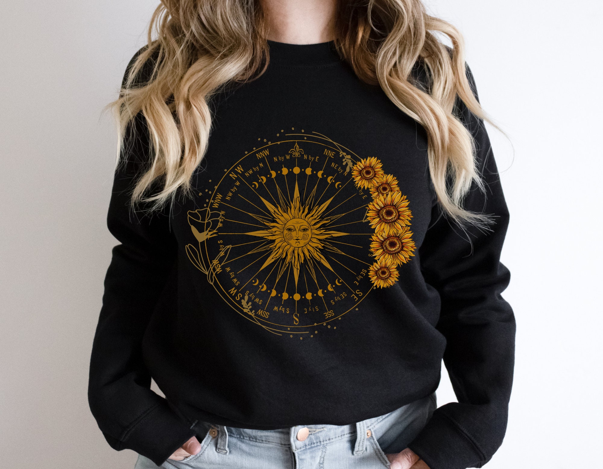 Celestial Sun Witchy Moon Phase Sunflower Hippie Unsiex T-Shirt Celestial Sun Witchy Moon Phase Sunflower Hippie Unsiex T-Shirt