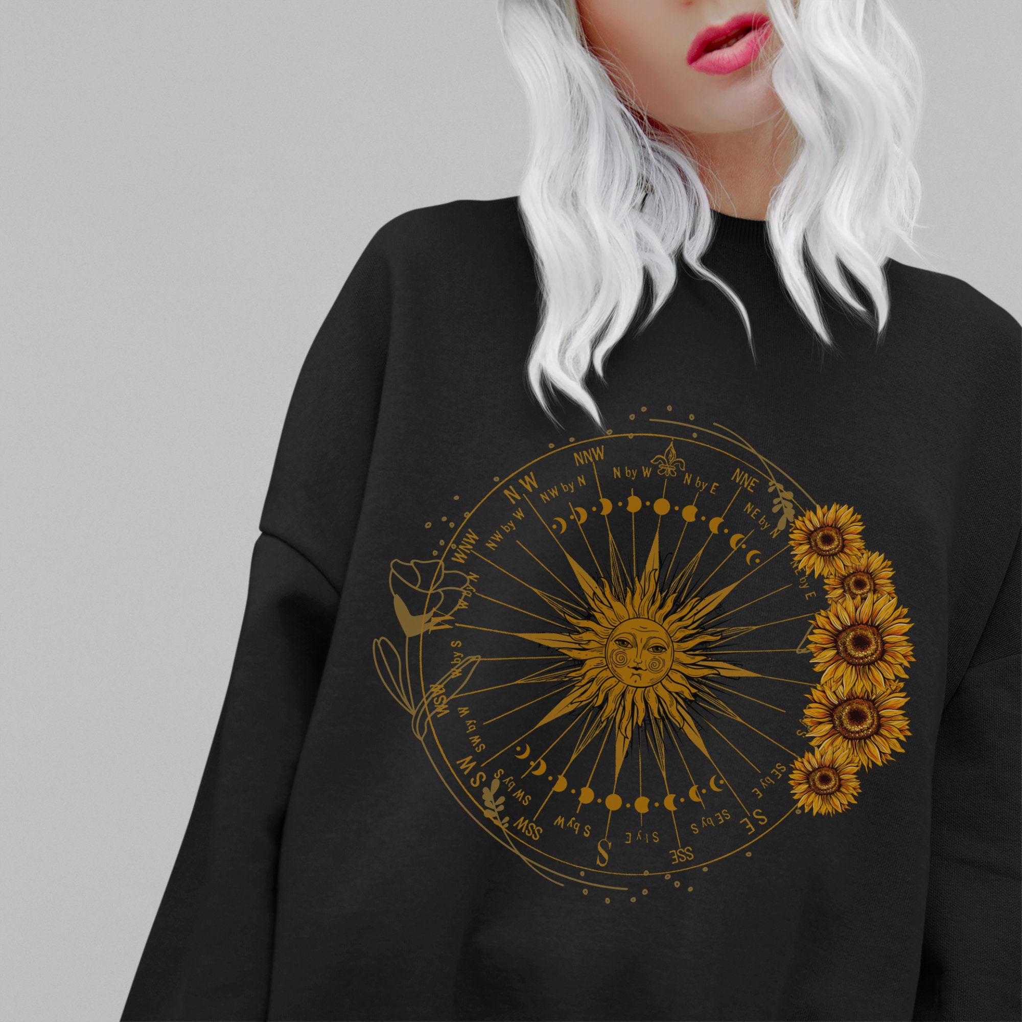 Celestial Sun Witchy Moon Phase Sunflower Hippie Unsiex T-Shirt Celestial Sun Witchy Moon Phase Sunflower Hippie Unsiex T-Shirt
