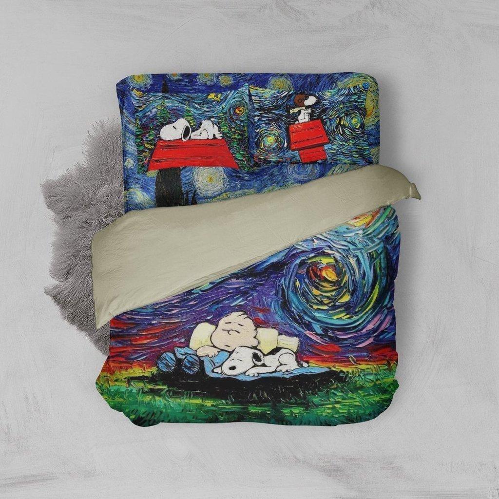 Charlie Brown And Snoopy Woodstock Van Gogh Art Bedding Set Charlie Brown And Snoopy Woodstock Van Gogh Art Bedding Set