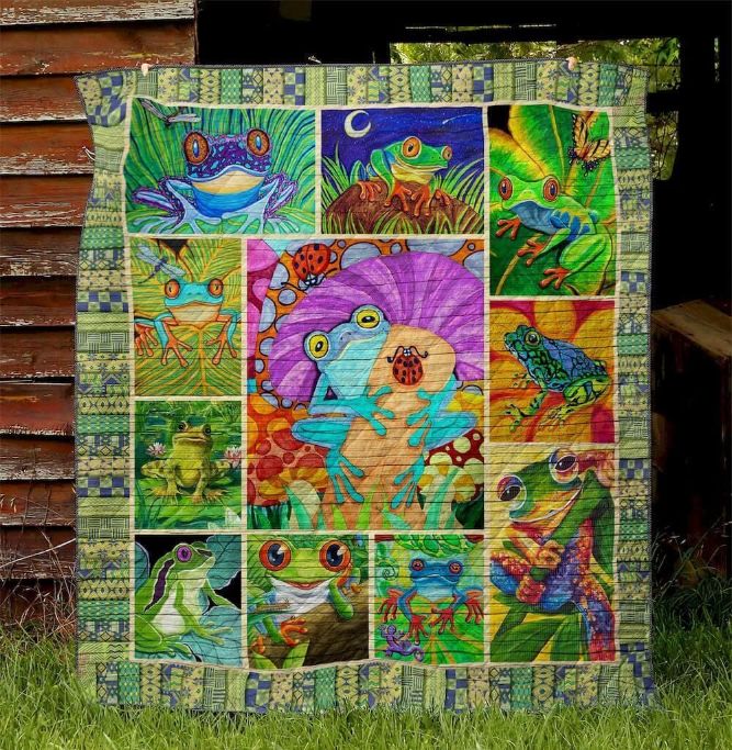 Colorful Frog Quilt Blanket Colorful Frog Quilt Blanket