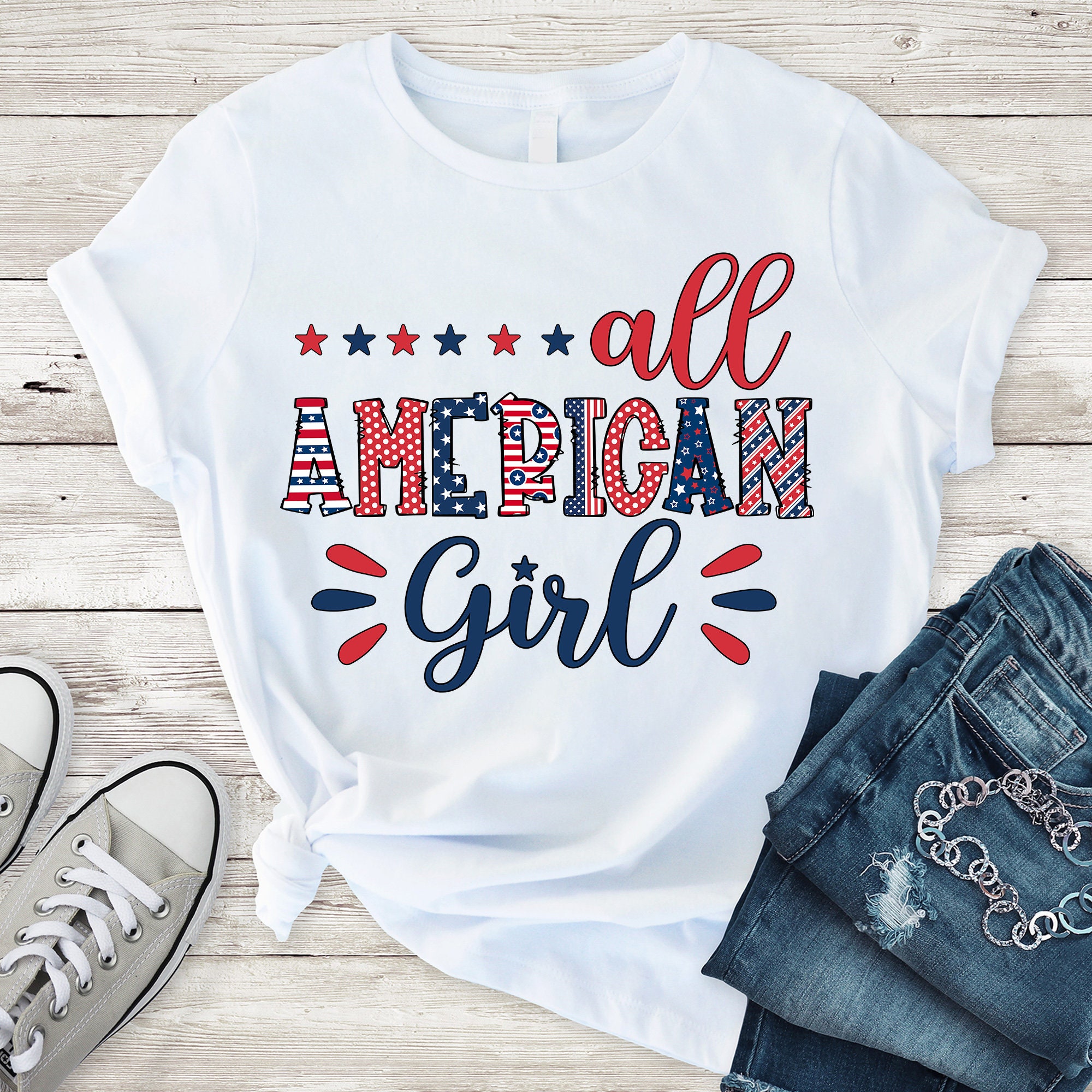 Cute American Flag All American Girl Memorial Day Unisex T-Shirt Cute American Flag All American Girl Memorial Day Unisex T-Shirt