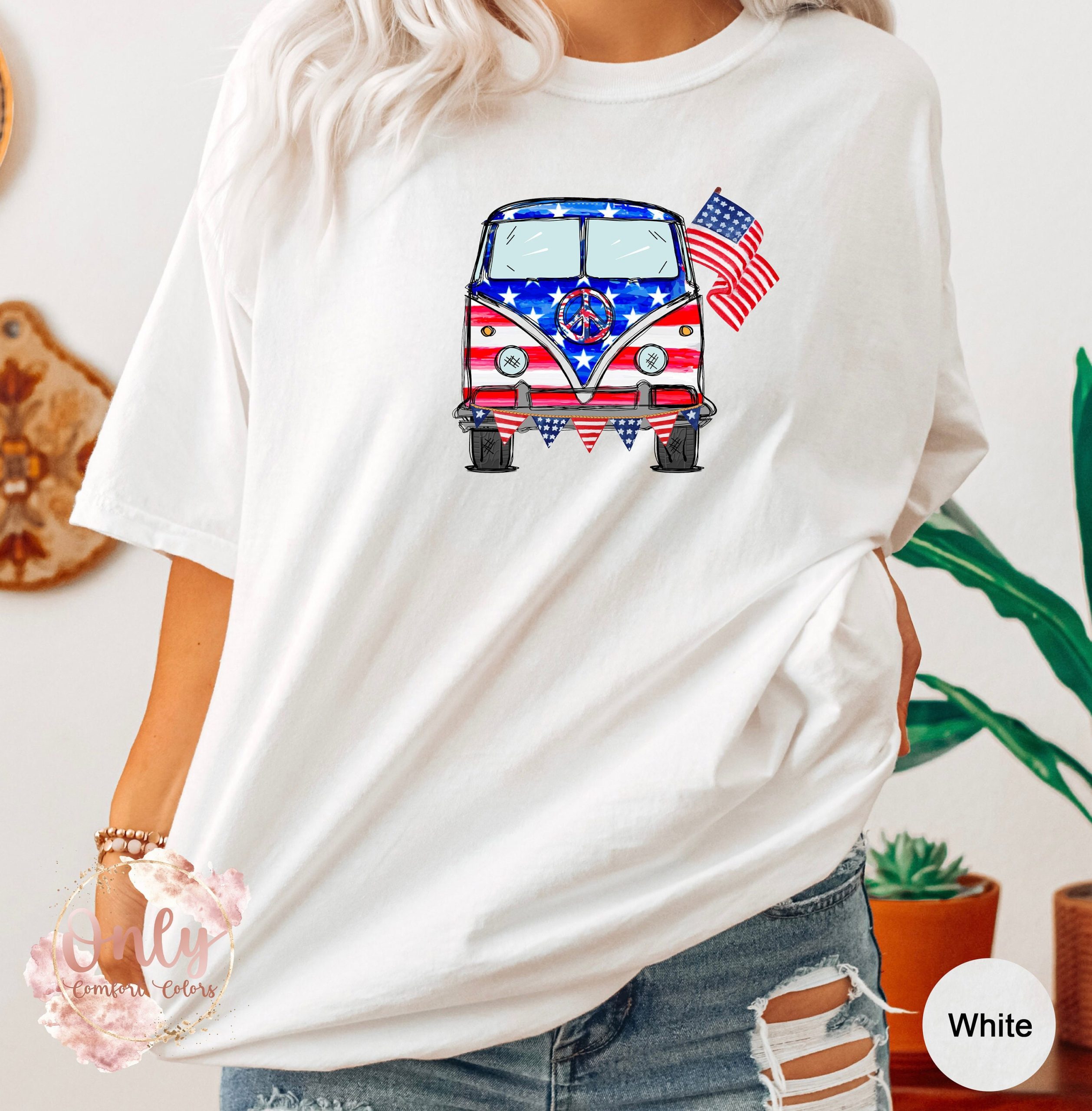 Cute American Hippie Van Flag Memorial Day Unisex T-Shirt Cute American Hippie Van Flag Memorial Day Unisex T-Shirt