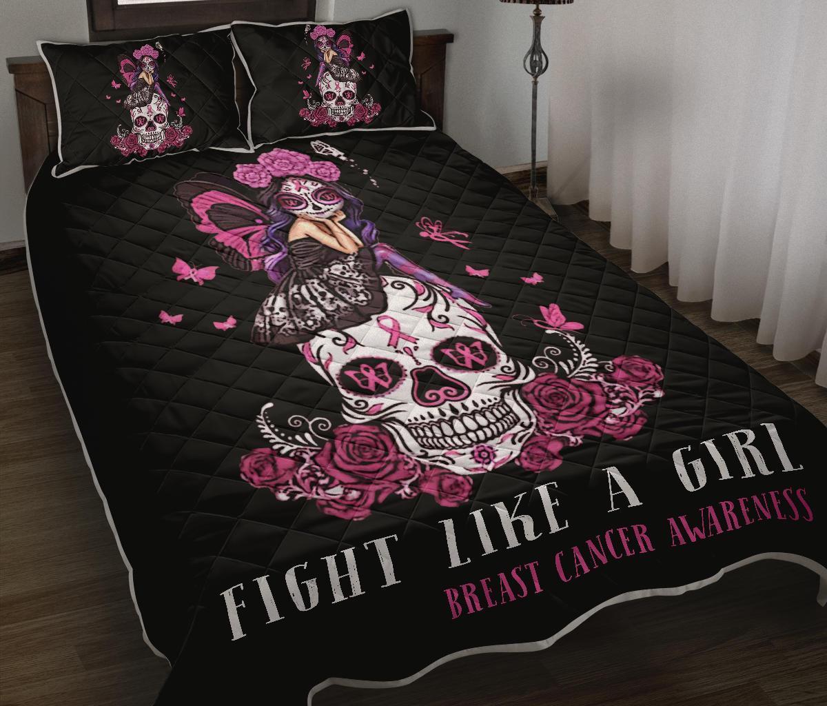 Fight Like A Girl Breast Cancer Awareness Quilt Bedding Set Fight Like A Girl Breast Cancer Awareness Quilt Bedding Set