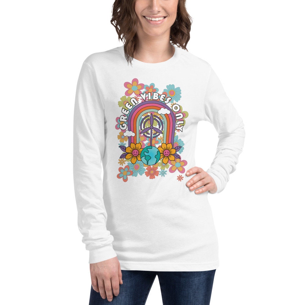 Green Vibes Only Flower Power70s Vintage Style Rainbow Hippie Unsiex T-Shirt Green Vibes Only Flower Power70s Vintage Style Rainbow Hippie Unsiex T-Shirt