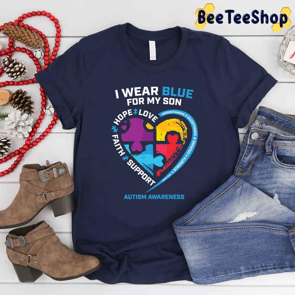 Heart Puzzle Piece I Wear Blue For My Son Autism Awareness Unisex T-Shirt Heart Puzzle Piece I Wear Blue For My Son Autism Awareness Unisex T-Shirt