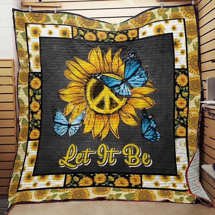 Hippie Sunflower Blue Butterfly Peace Symbol Quilt Blanket Hippie Sunflower Blue Butterfly Peace Symbol Quilt Blanket