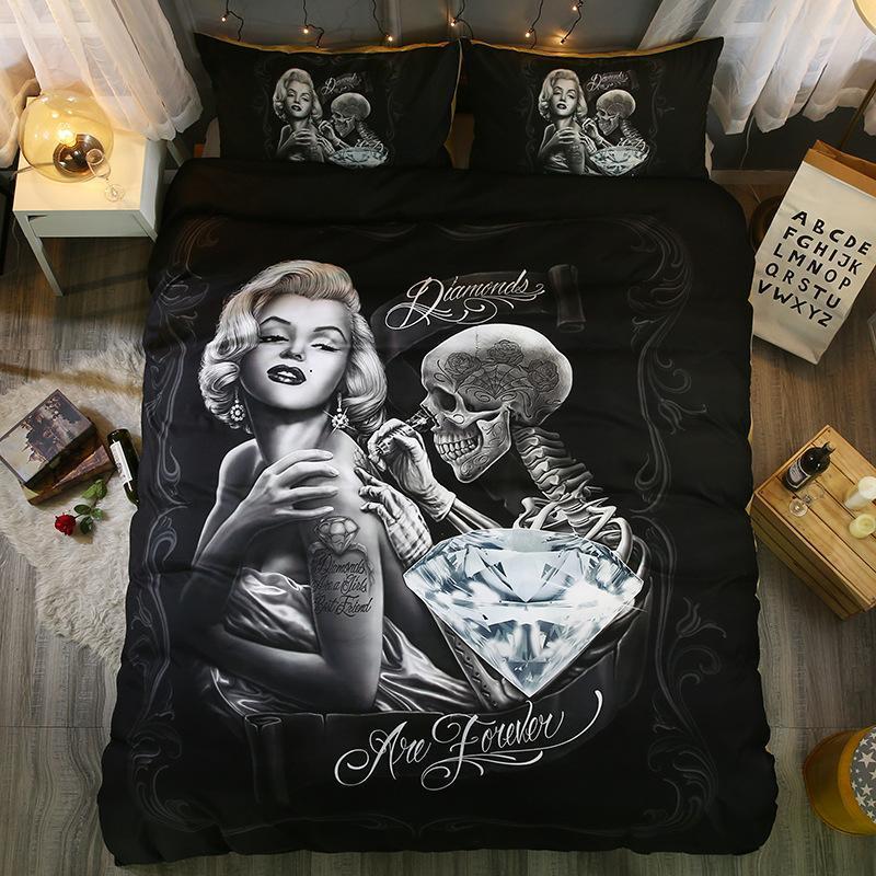 Marilyn Monroe Black Skullbed Linens Bedding Set Marilyn Monroe Black Skullbed Linens Bedding Set