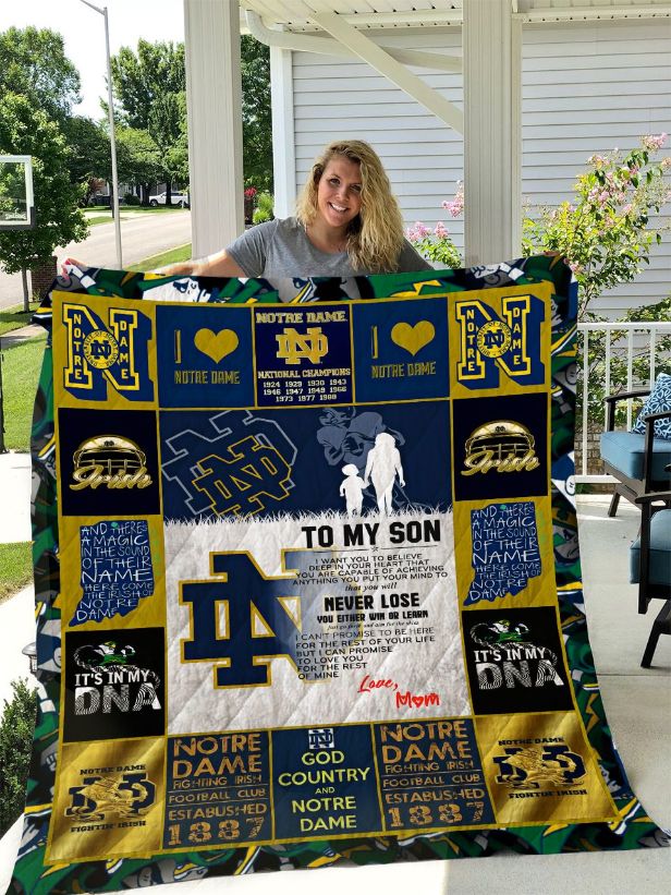 Notre Dame Fighting Irish To My Son Love Mom Quilt Blanket Notre Dame Fighting Irish To My Son Love Mom Quilt Blanket