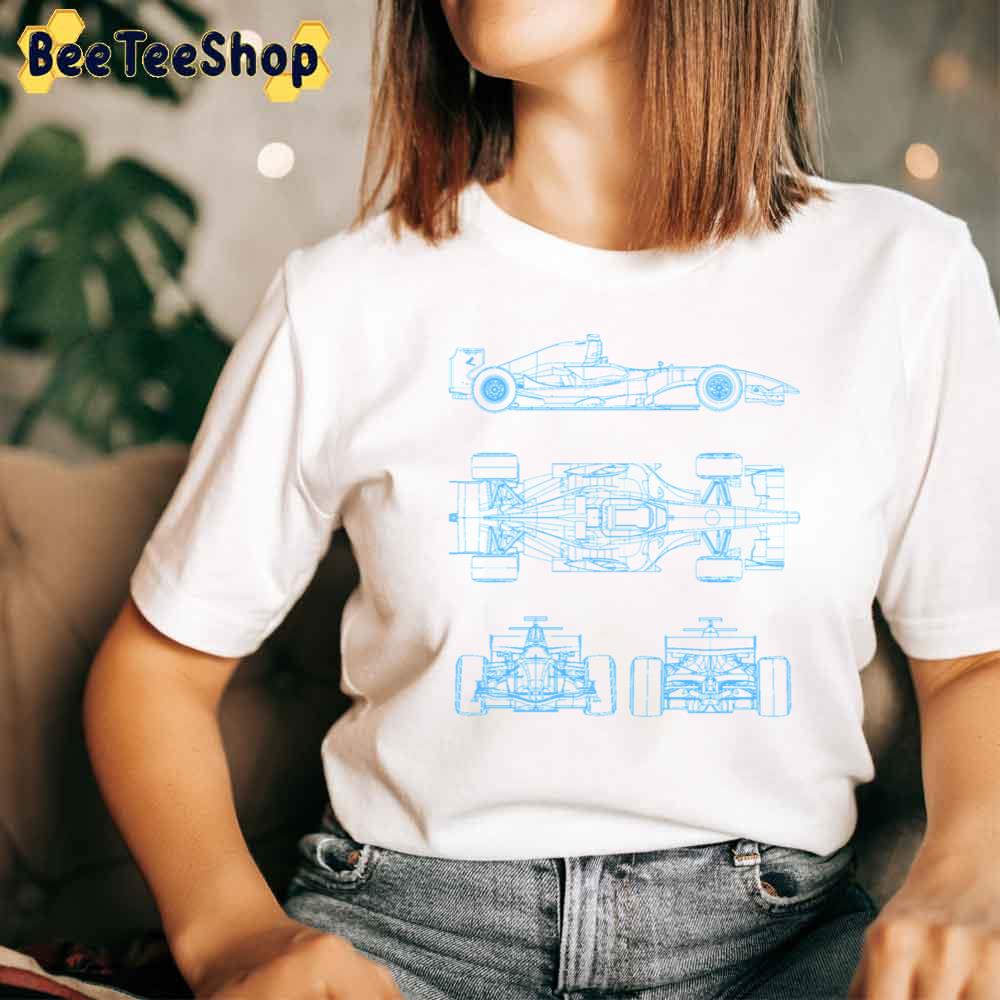 Racing Car Blueprint Project Light Blue Racing Unisex T-Shirt Racing Car Blueprint Project Light Blue Racing Unisex T-Shirt