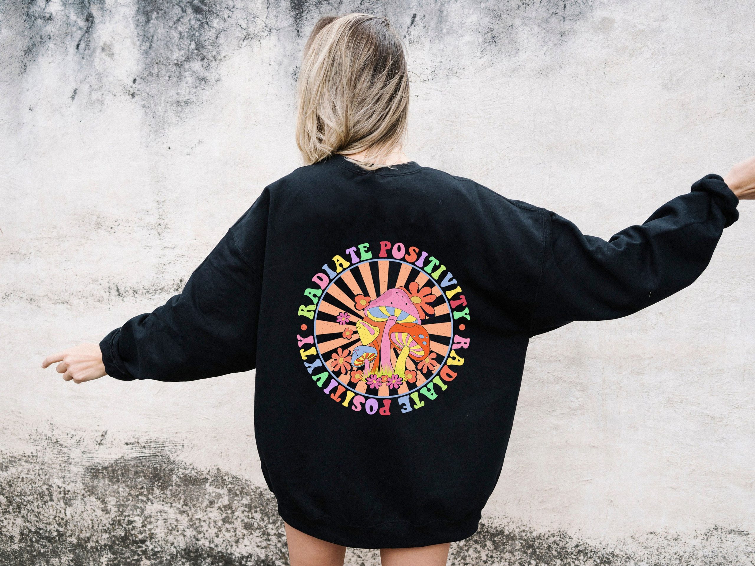 Radiate Positivity Mushroom Hippie Unisex Hoodie Radiate Positivity Mushroom Hippie Unisex Hoodie