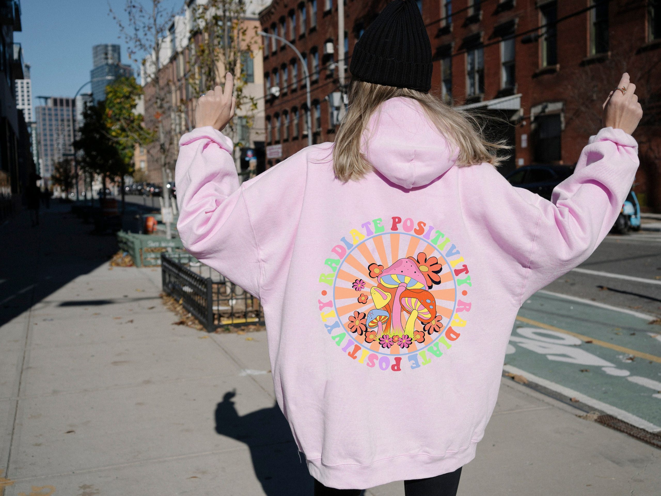 Radiate Positivity Mushroom Hippie Unisex Hoodie Radiate Positivity Mushroom Hippie Unisex Hoodie