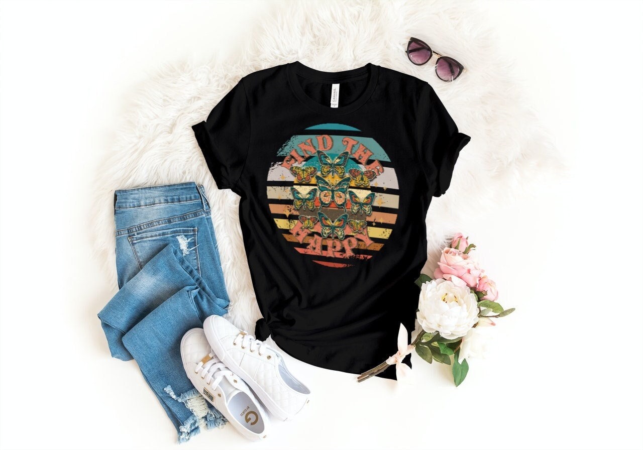 Retro Find The Happy Butterfly Vintage Unisex T-Shirt Retro Find The Happy Butterfly Vintage Unisex T-Shirt
