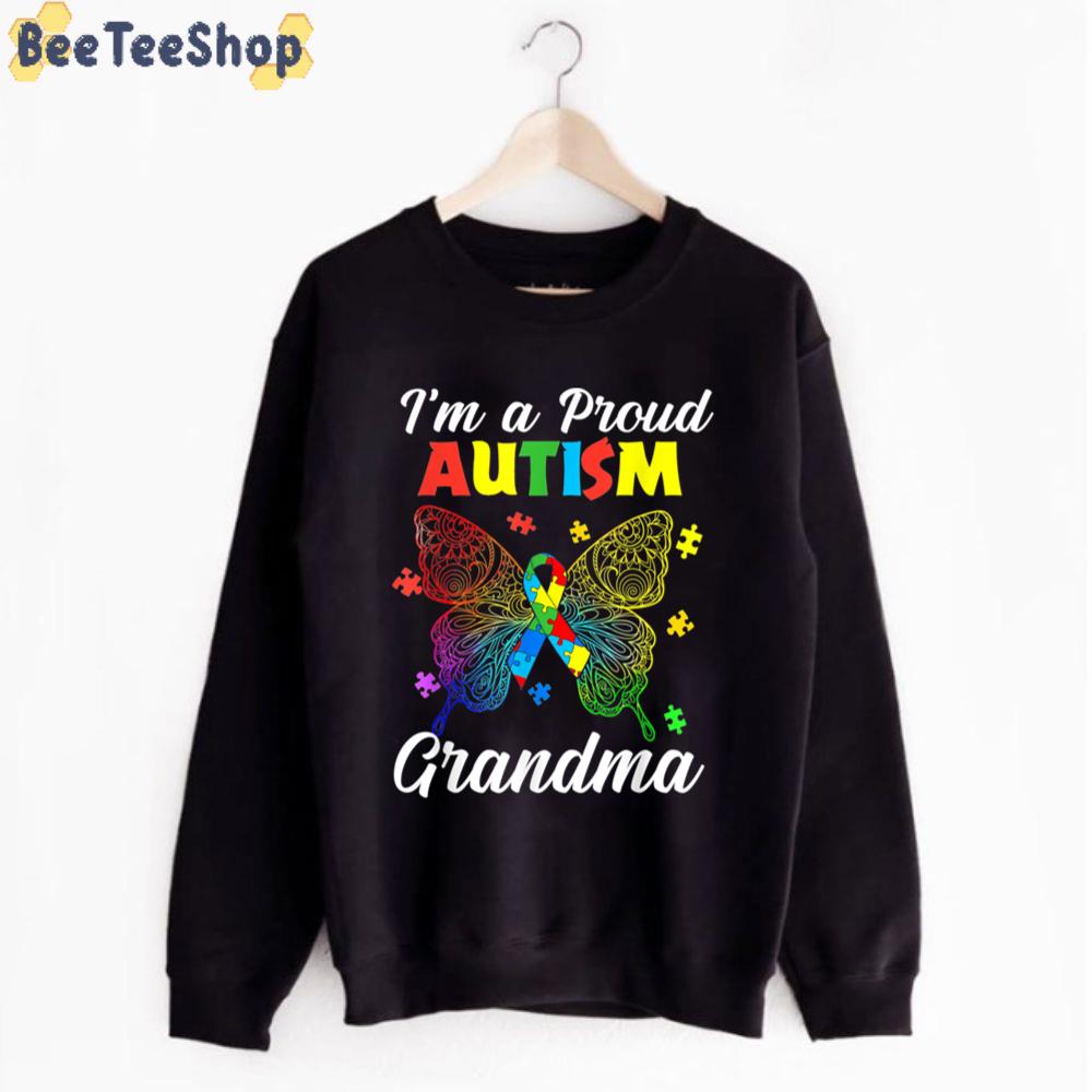 Ribbon Butterfly I'm A Proud Autism Grandma Unisex T-Shirt Ribbon Butterfly I'm A Proud Autism Grandma Unisex T-Shirt
