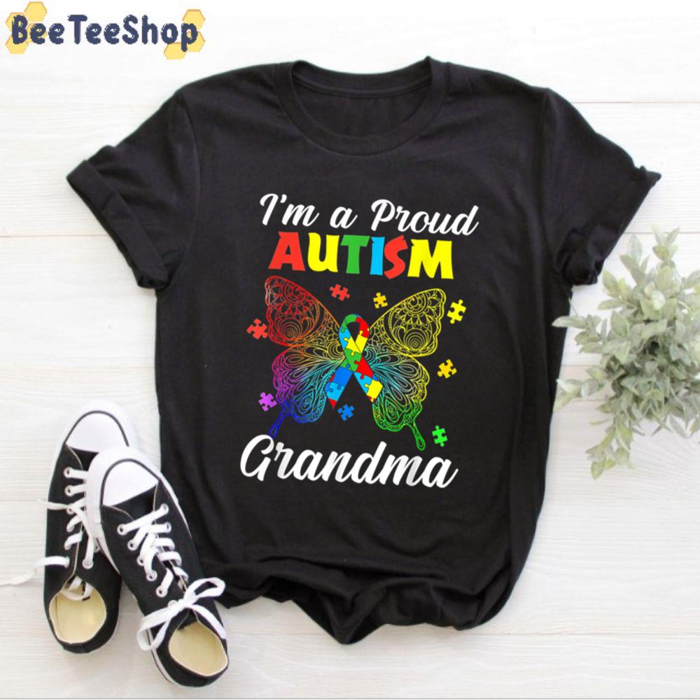 Ribbon Butterfly I'm A Proud Autism Grandma Unisex T-Shirt Ribbon Butterfly I'm A Proud Autism Grandma Unisex T-Shirt