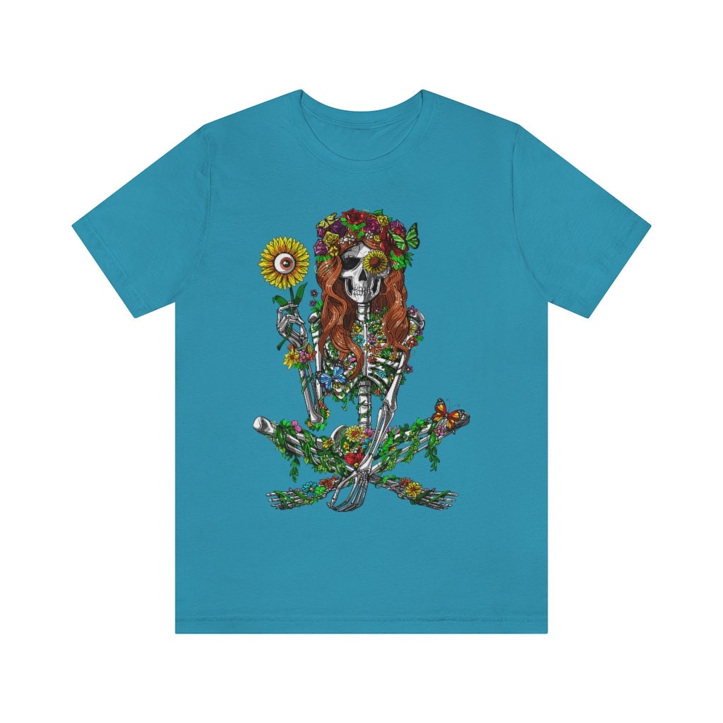 Skeleton Hippie Psychedelic Sunflower Nature Floral Women T-Shirt Skeleton Hippie Psychedelic Sunflower Nature Floral Women T-Shirt