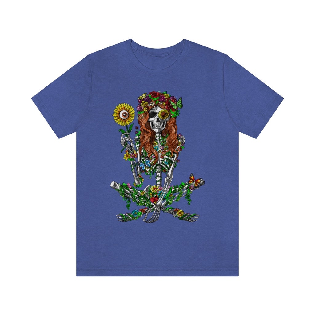 Skeleton Hippie Psychedelic Sunflower Nature Floral Women T-Shirt Skeleton Hippie Psychedelic Sunflower Nature Floral Women T-Shirt