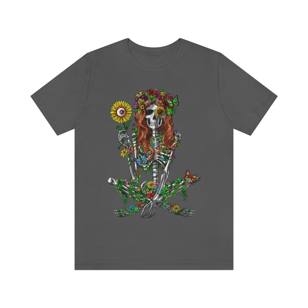 Skeleton Hippie Psychedelic Sunflower Nature Floral Women T-Shirt Skeleton Hippie Psychedelic Sunflower Nature Floral Women T-Shirt