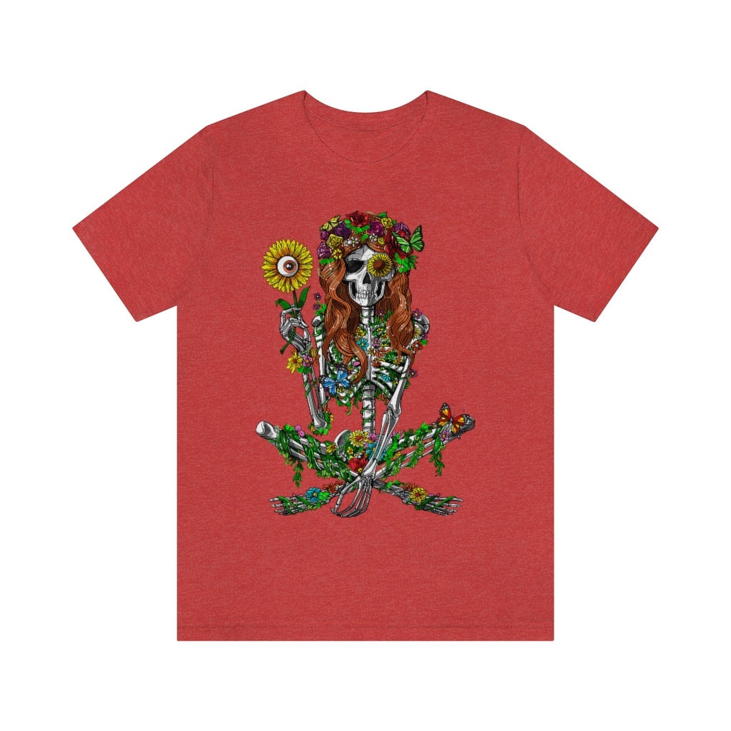 Skeleton Hippie Psychedelic Sunflower Nature Floral Women T-Shirt Skeleton Hippie Psychedelic Sunflower Nature Floral Women T-Shirt