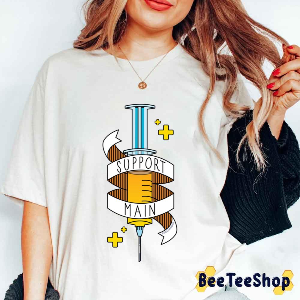 Support Main Gamer Art Fps Rpg Doctor Syringe And Banner Yellow Blue Game Unisex T-Shirt Support Main Gamer Art Fps Rpg Doctor Syringe And Banner Yellow Blue Game Unisex T-Shirt
