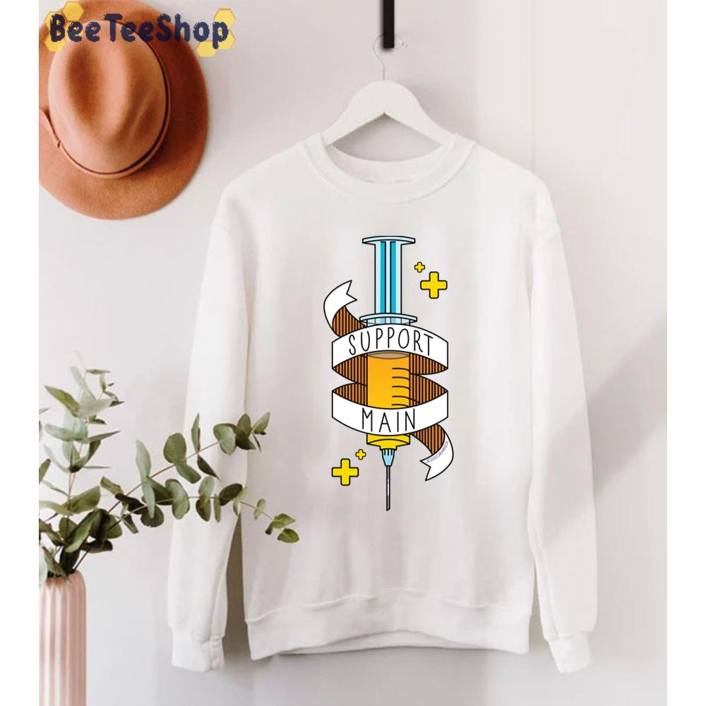 Support Main Gamer Art Fps Rpg Doctor Syringe And Banner Yellow Blue Game Unisex T-Shirt Support Main Gamer Art Fps Rpg Doctor Syringe And Banner Yellow Blue Game Unisex T-Shirt