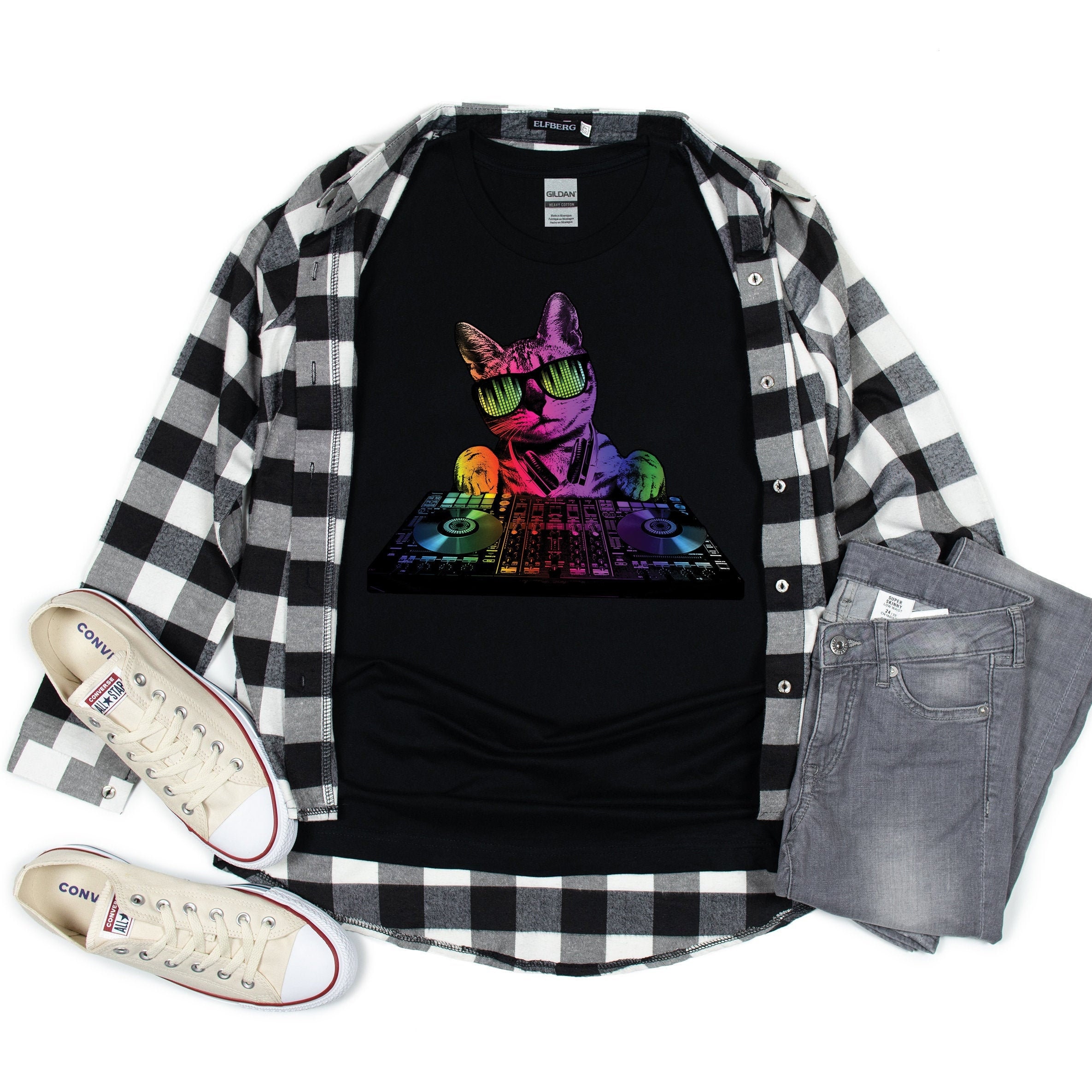 Technicolor Dj Cat Funny Pet Unisex T-Shirt Technicolor Dj Cat Funny Pet Unisex T-Shirt