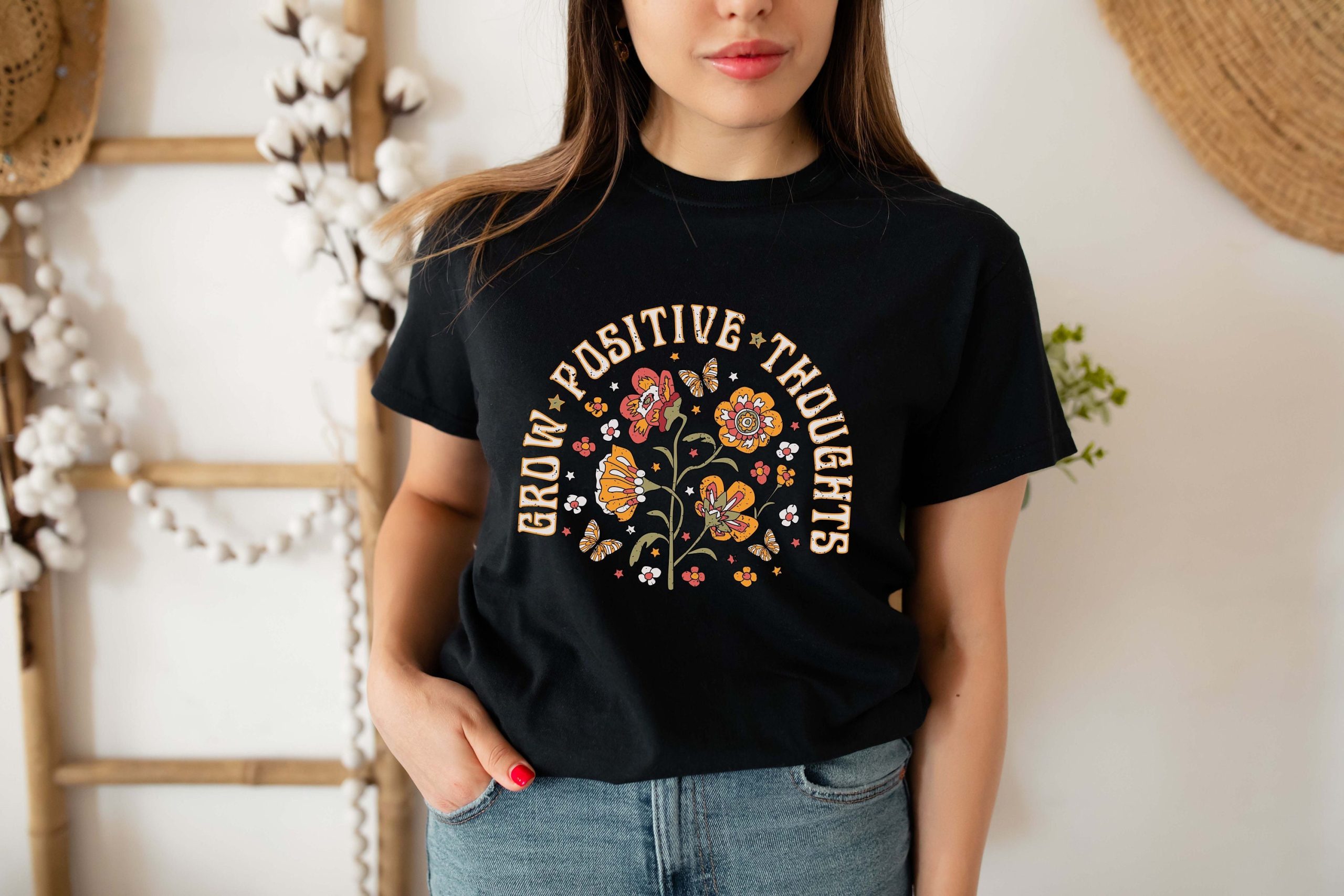 Vintage Grow Positive Thoughts Flowers Hippie Unisex T-Shirt Vintage Grow Positive Thoughts Flowers Hippie Unisex T-Shirt