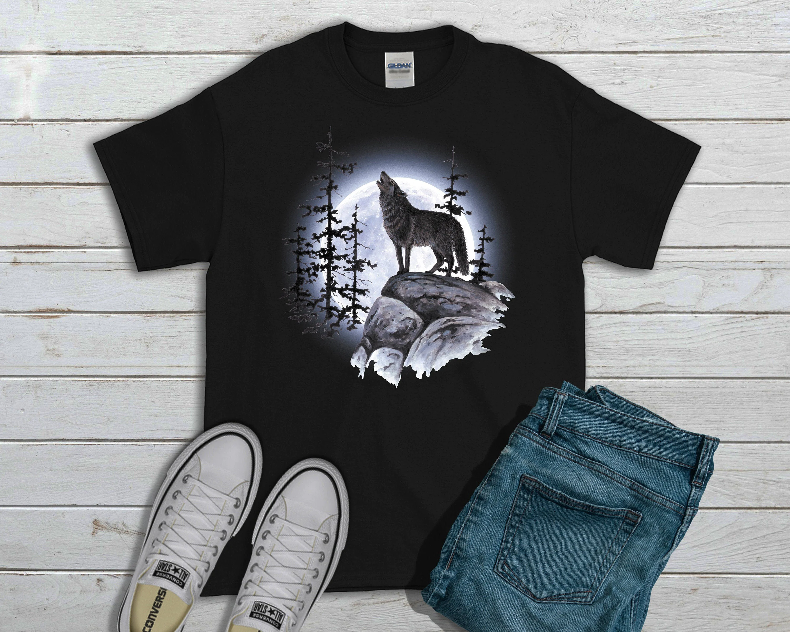 Wolf Howling at the Moon Unisex T-Shirt