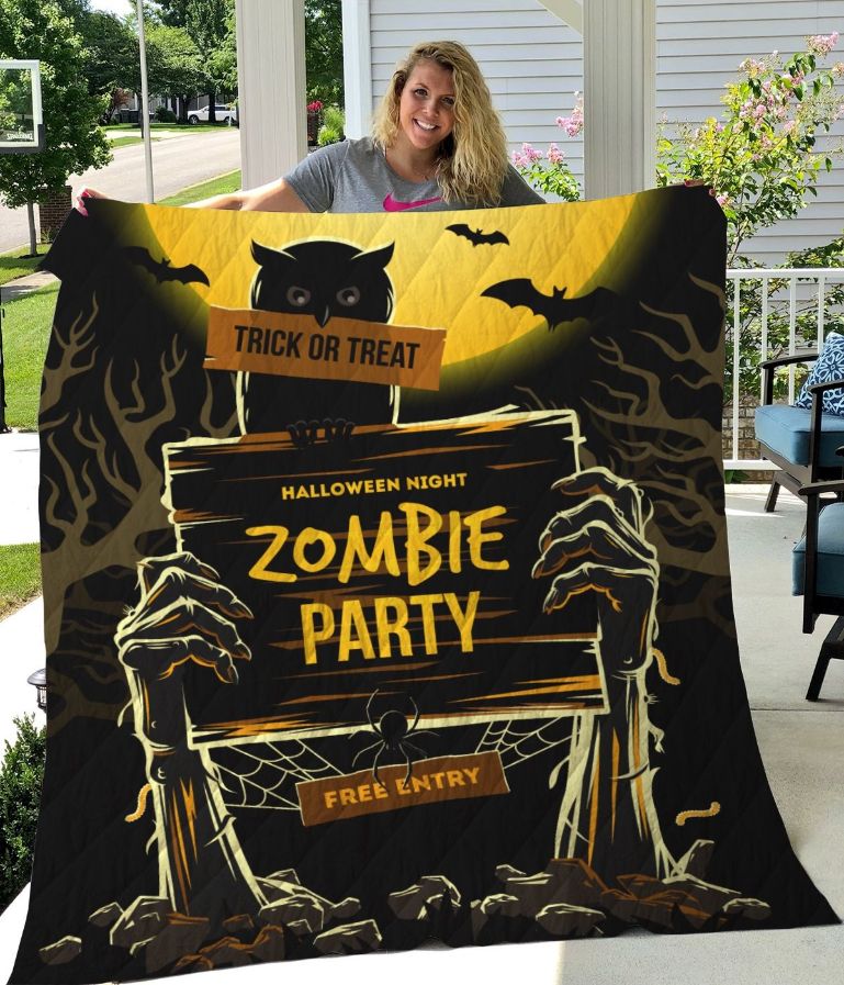 Zombie Party Halloween Night Quilt Blanket Zombie Party Halloween Night Quilt Blanket