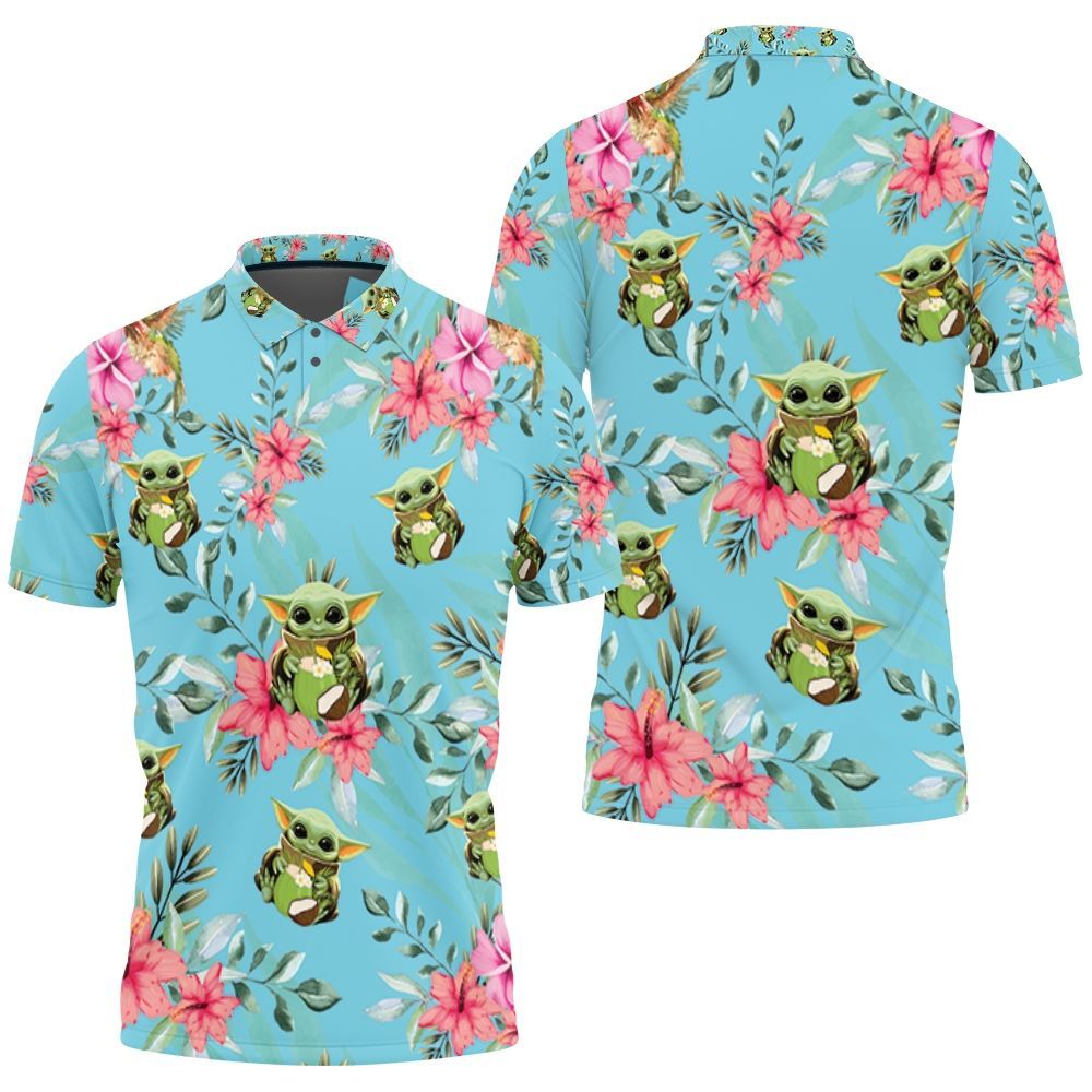Baby Yoda Hugging Coconuts Seamless Tropical Colorful Flowers On Teal Polo Shirt All Over Print Shirt 3d T-shirt Baby Yoda Hugging Coconuts Seamless Tropical Colorful Flowers On Teal Polo Shirt All Over Print Shirt 3d T-shirt