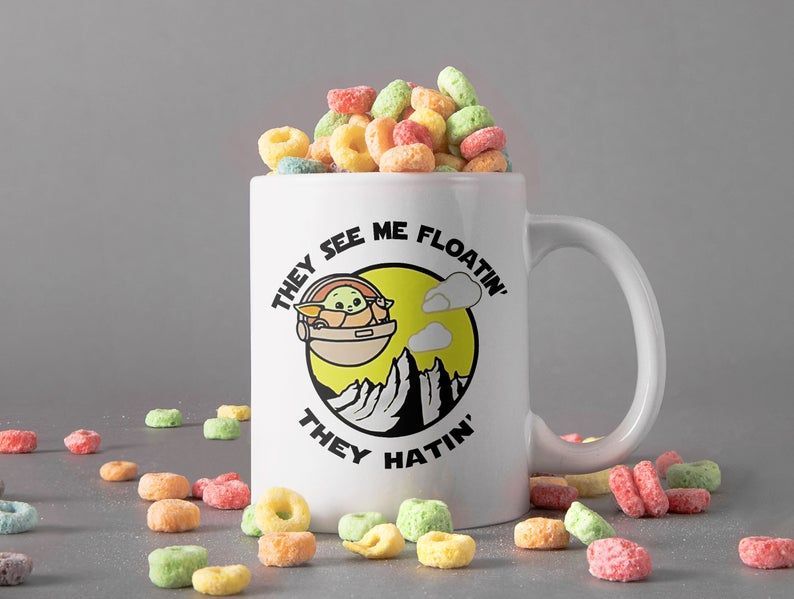 Baby Yoda They See Me Floatin’ They Hatin' Mug Yoda Lover Gift The Mandalorian Mug Disney Star Wars Premium Sublime Ceramic Coffee Mug White Baby Yoda They See Me Floatin’ They Hatin' Mug Yoda Lover Gift The Mandalorian Mug Disney Star Wars Premium Sublime Ceramic Coffee Mug White