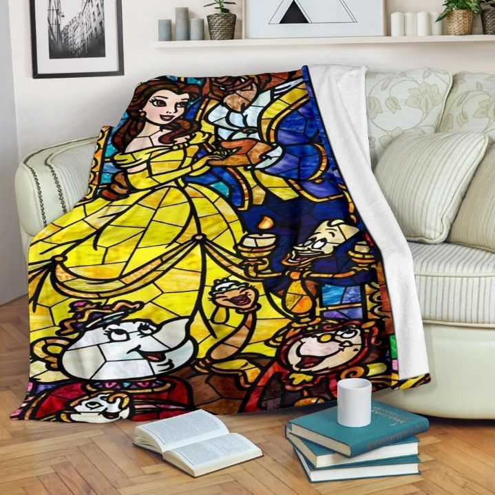 Beauty And The Beast Stained Glass Graphic Style Fleece Blanket Gift For Fan, Premium Comfy Sofa Throw Blanket Gift Beauty And The Beast Stained Glass Graphic Style Fleece Blanket Gift For Fan, Premium Comfy Sofa Throw Blanket Gift