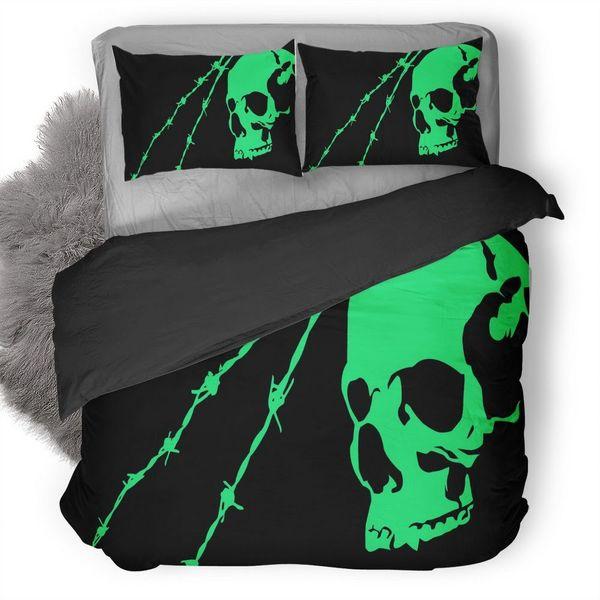 Black Green Skull Minimalist Bedding Set Black Green Skull Minimalist Bedding Set