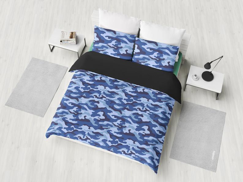 Blue Camouflage Camo Pattern Bedding Set Blue Camouflage Camo Pattern Bedding Set