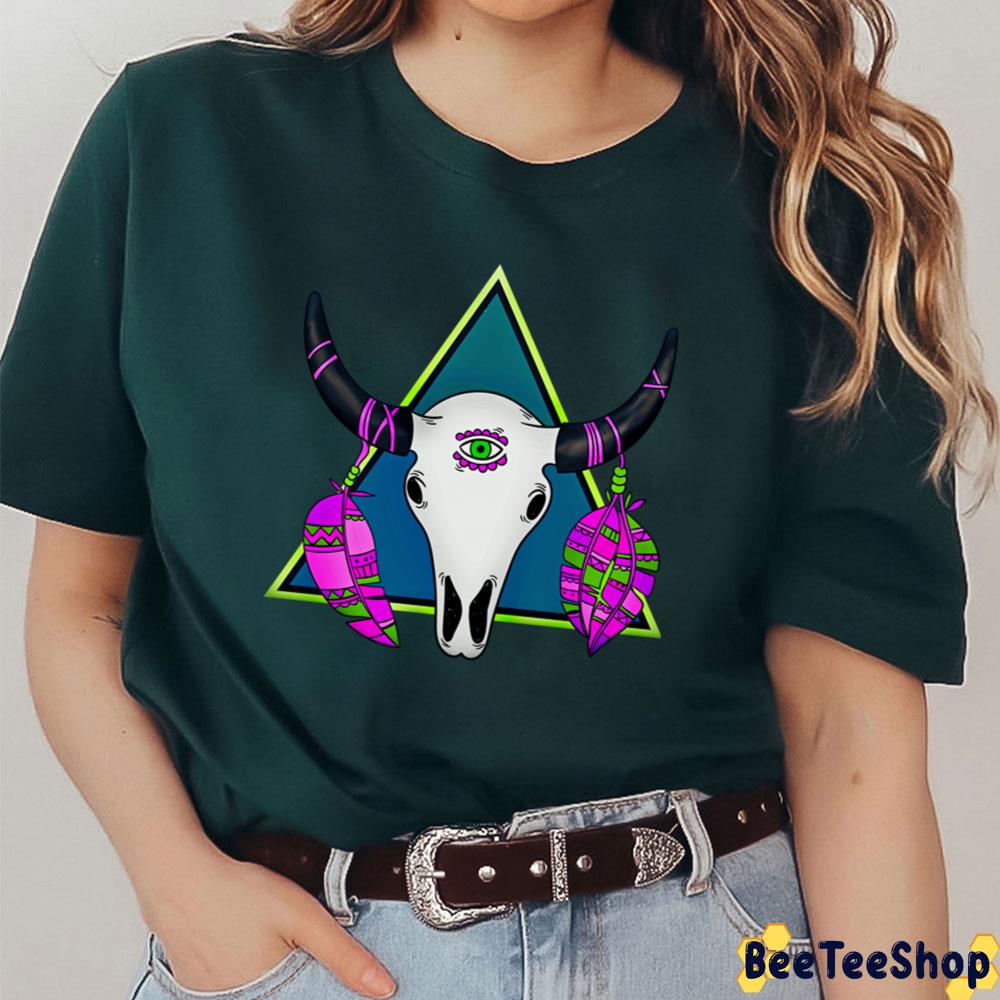 Boho Skull Feathers Native American Hamsa Western Cow Skull Bull South-West America Cowbo Unisex T-Shirt Boho Skull Feathers Native American Hamsa Western Cow Skull Bull South-West America Cowbo Unisex T-Shirt
