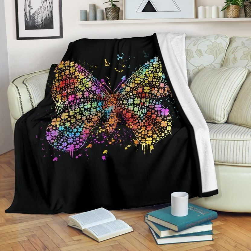 Butterfly Clover Fleece Blanket Gift For Fan, Premium Comfy Sofa Throw Blanket Gift Butterfly Clover Fleece Blanket Gift For Fan, Premium Comfy Sofa Throw Blanket Gift