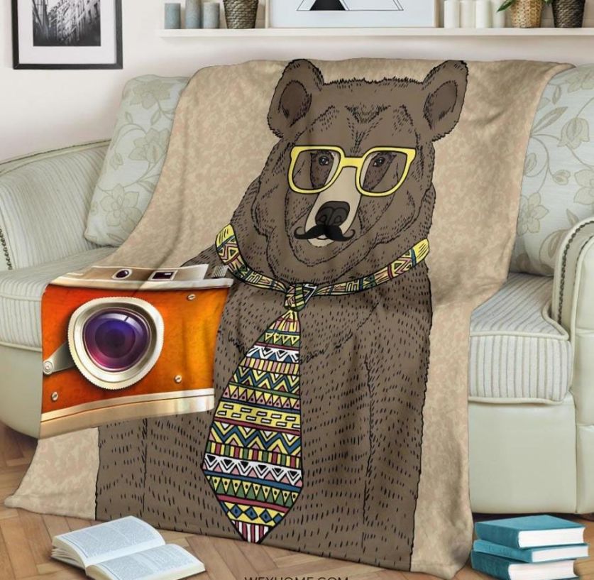 Cute Photographer Bear With Tie And Glasses Best Seller Fleece Blanket Gift For Fan, Premium Comfy Sofa Throw Blanket Gift Cute Photographer Bear With Tie And Glasses Best Seller Fleece Blanket Gift For Fan, Premium Comfy Sofa Throw Blanket Gift