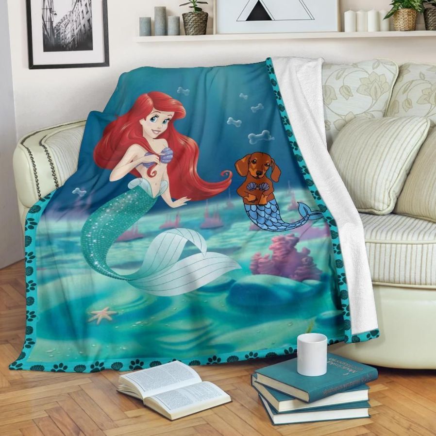 Dachshund Mermaid Fleece Blanket Gift For Fan, Premium Comfy Sofa Throw Blanket Gift Dachshund Mermaid Fleece Blanket Gift For Fan, Premium Comfy Sofa Throw Blanket Gift
