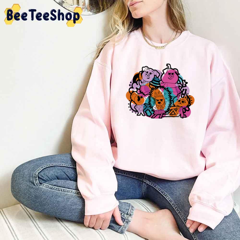 Group Shot Doodle Fictional Cartoon Characters Unisex T-Shirt Group Shot Doodle Fictional Cartoon Characters Unisex T-Shirt