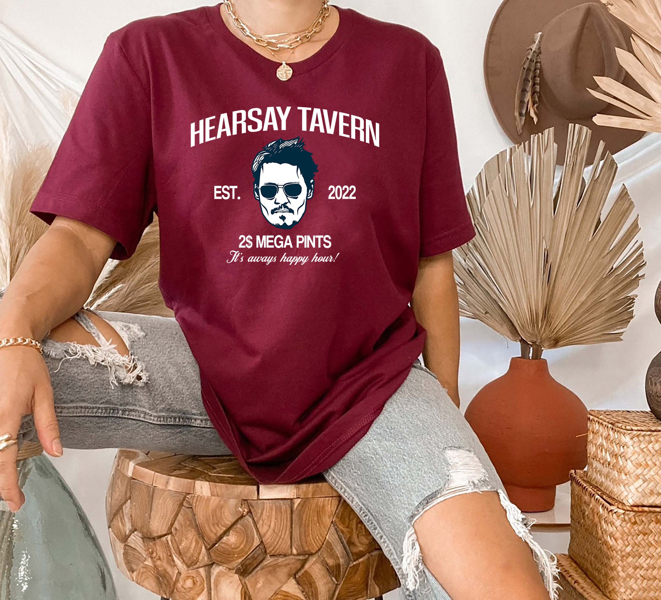 Hearsay Tavern Est 2022 Mega Pints It's Aways Happy Hour Justice For Johnny Depp Unisex T-shirt Hearsay Tavern Est 2022 Mega Pints It's Aways Happy Hour Justice For Johnny Depp Unisex T-shirt